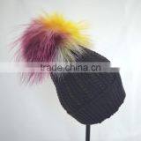 Myfur Black Color Unisex Winter Woolen Beanie With Fur Pompom Top thumbnail-3