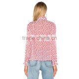 Polka Dot Printed Tie Neck Long Sleeve Women's Viscose Chiffon Shirt thumbnail-3