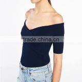 Elasticated Knit Crossover Shape V-neck Short Sleeves Strapless Tank thumbnail-2