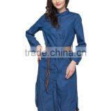 Ladies New Design Jeans Long Sleeve Casual Cotton Longline Curved Hem Shirt/blouse thumbnail-1