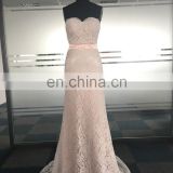 Custom Made Honey Peach Pink Sweetheart Neckline Lace Long Wedding Bridesmaid Dress