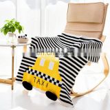 Yarncrafts Striped cartoon taxi hand knit cotton throw blanket crocheted swaddle blanket for Newborn Baby kids