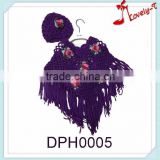 2015 New fashion Cloths girls crochet Knitting flower embroidery kids knit poncho shawl with hood