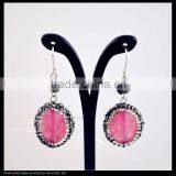 LFD-046E Wholesale Pave Rhinestone Pink Agate Stone Charms Dangle Earrings Jewelry Making thumbnail-1