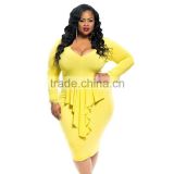 F20089A New fashion european plus size fringed matching dress for fat women long sleeve dress