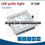 Fashionable Energy Saving Showroom/office 9w Down Light Led Grille Square, 9watts Ceiling Led Grille Lighting Fixture