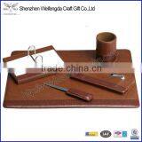Fancy Brown 5 Pieces PU Leather Stationery Desk Set