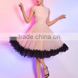 2015 Wholesale Black Lace Side Bateau Pleating Elegant Pink Party Dress