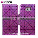 2016 Hot Product for Samsung Galaxy s6 Laser Grid Funky pu Phone Case Cover Guangzhou With Card Slotstand