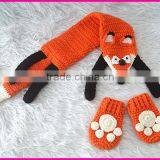 2015 New Design Wholesale Crochet the Fox Pattern Baby Hat Scarf Mitten Sets thumbnail-3