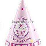 Cupcake 1st Birthday Cone Hats, pink, pack of 1