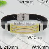 Wholesale New Gold Black Leather Mens Bracelet Models thumbnail-1