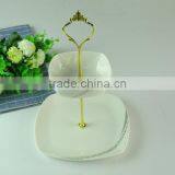 Hot Sales Elegant Design Classic Two Tier Ceramic Cake Serving White Plate thumbnail-2