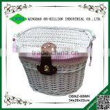 White wicker portable willow bicycle basket with lid with liner