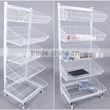 2016 wholesale white metal storage rack shelf with wheels