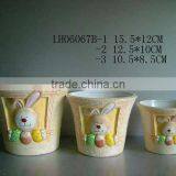 3pcs Round Rabbit Emboss Ceramic Planter Pots