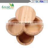 Bamboo 3-Tiered Seasoning Spice Salt Storage Box With Removable Rotating Magnetic Lid thumbnail-3