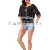 New Fashion Short Sleeve Embroidery Tassel Women Top thumbnail-2