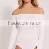 Long Sleeve Jumpsuit With High Leg Cotton Soft Basic White Off Shoulder Sexy Thong Bodysuit thumbnail-5