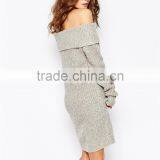 MGOO Hot Selling Wholesale Women Long Sweater Dress One Line Neck Party Dresses Winter Fashion Sweater Dress JR1069 thumbnail-5