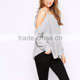 Sweater With Cold Shoulder And Side Splits For Women Light Weight Ladies Custom Gray Knitted Sweaters Loose thumbnail-3