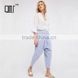 Comfy All Cotton Drop Crotch Fit Easy Drawstring Waist Womens Harem Pants thumbnail-1
