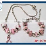 Jewelry set enamel pink ribbon Breast Cancer jewelry/pink breast cancer necklace/breast cancer bracelet