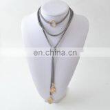 Layered Gray Knot Suede Wrap Necklace Gold Circle Pendant Bohemian Choker Necklace Jewelry thumbnail-1