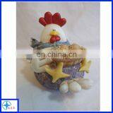 chicken figurine -hen holding egg basket resin