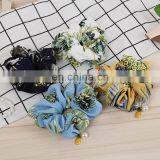 Women Vintage Big Bowknot Scrunchies With Pearl Print Flower Hair Ties Hair Holder Rubber Bands Gum For Hair thumbnail-3