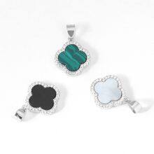 S925 Sterling Silver Four-leaf Clover Necklace Female Agate Zircon Pendant Simple Style Necklace thumbnail-3