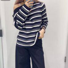 Casual Version Boat Collar Striped T-shirt Dark Blue/striped 2025 Spring New Product thumbnail-4