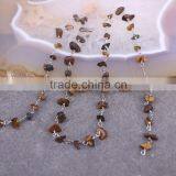Meters Tiger Eye Stone Beads Wire Wrapped Chip Beaded Chain, Silver Plated Wire Wrapped Rosary Chain thumbnail-5