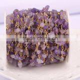 Gold Plated Wire Wrapped Beaded Rosary Chains Amethyst Quartz Stone Beads Jewelry Chain thumbnail-6