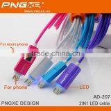 Wholesale Colorful Fast Charger Micro to 8 Pin 2 in 1 Led Usb Cable thumbnail-2