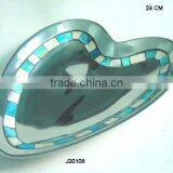 Mirror Polished Cast Aluminium Heart Shape Tray With Mosaic of Bone