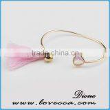 New Arrival Designs Pink Adjustable Glass Stone Brass Bangle With Tassel thumbnail-1