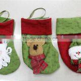 China 3 Personalized Pattern Santa Claus Elk Snowman Polyester Stocking Hanger Kit Fabric Christmas Sock Set for Xmas