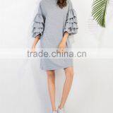 New Style Casual Straight Women Ruffle Sleeve Tee Dress Autumn Fashion Female Knee Length Grey Dresses thumbnail-2