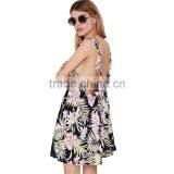 Ladies Fashion Sexy Back Open Floral Print Falbala Halter Top Short Dress thumbnail-1