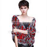 CX-B-74B European Women Fashion Chinchilla Printed Rex Fur Shawl thumbnail-2
