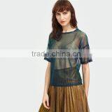 Women Casual Blouses Summer Sexy Ladies Tops Short Sleeve Mesh Top thumbnail-1