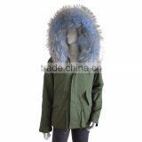 Myfur Fashion Adults Unisex Parka With Wolf Fur Lining Dyed Raccoon Fur Hooded Collar thumbnail-2
