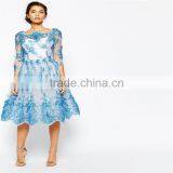 Arrival Female Dress for Party Embellished Lace With Embroidered Trim 3/4 Sleeve Organza Prom Dress for OEM thumbnail-2