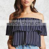 Hot Sale Fashion Short Sleeve Summer Casual off Shoulder Striped Sexy Women Blouse thumbnail-4