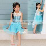 NEW Elsa Princess Bling Blue Lace Party Dress Costume Polka Dots Cape 1-7 thumbnail-1