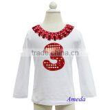 Polka Dots Collar Bling Red Number 1 2 3 4 5 6 White Long Sleeves Top thumbnail-3