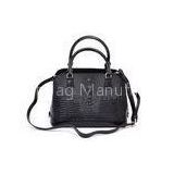 Black Croco Ladies Leather Shoulder Bags with Expandable Sides