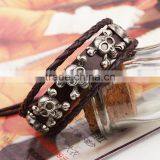 XP-LB-2141 Best Price Nail Rivet Skull Leather Bracelet thumbnail-2