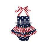 Girl Stripe And Star Halter Baby Bubble Romper 4th Of July Jumpsuit thumbnail-3